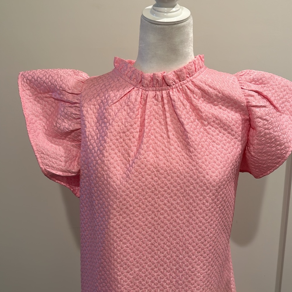 NWT THML Pink Flutter Sleeve Dress Sz L - Picture 2 of 8